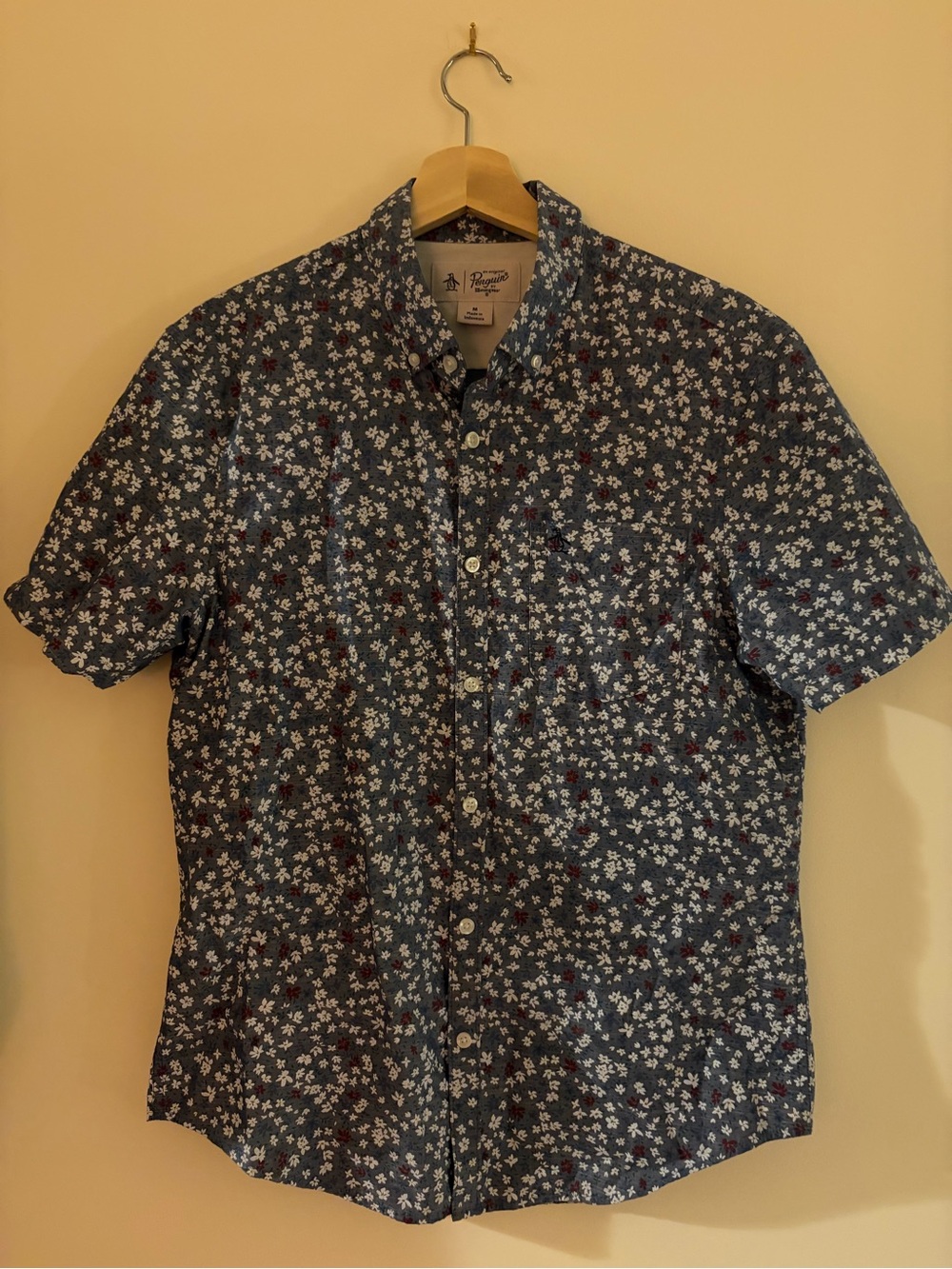 ORIGINAL PENGUIN - Men’s Short Sleeve Red/White/Blue Button Down - M